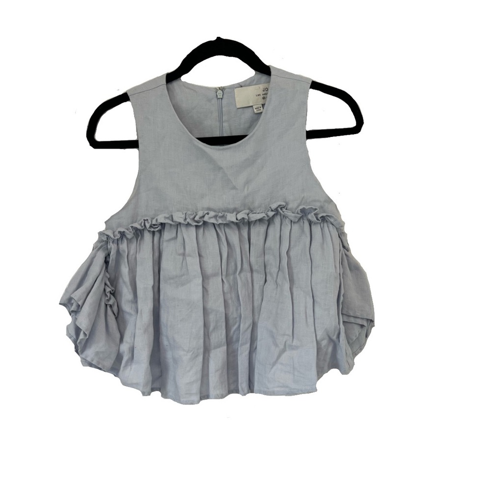 Chambray cold shoulder top with ruffle bottom size XS J.O.A